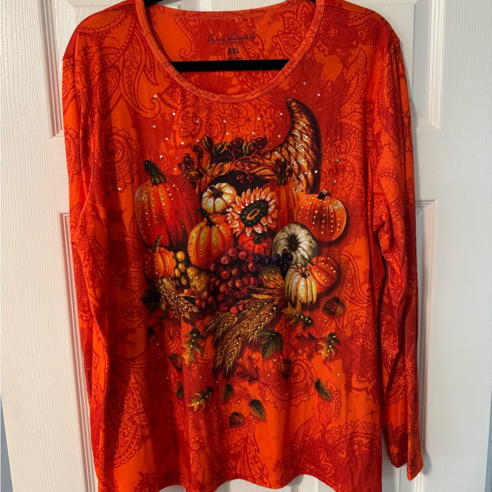Gloria Vanderbilt Orange Paisley Long Sleeve Top